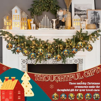 Halloscume 24 Pcs Christmas Nativity Scene Ornaments Bulk Xmas Decor, Round - style: Round Style
