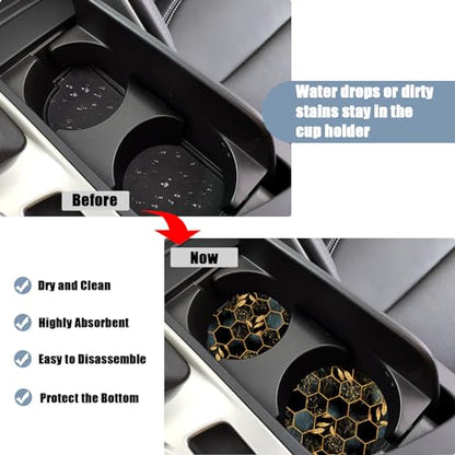Cup Holders Car Coasters - Black Marble Leaves Absorbent Ceramic Coaster, Drink Cup Holder Coasters, Auto Accessories for Women & Men, Pack of 2 - color: Black Marble Leaves