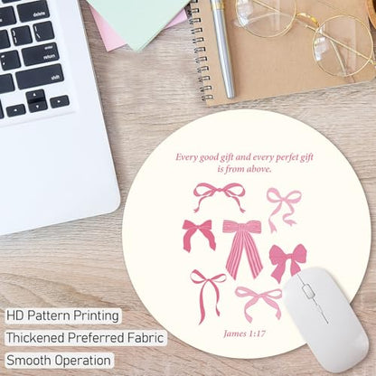 Pink Bow Christian Round Mouse Pad, Pink Bible Verse Mousepad - color: Bow