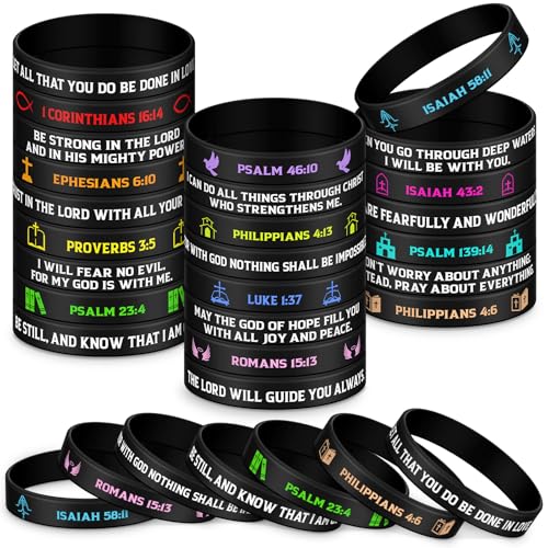 Ecation 72 Pcs Bible Verse Christian Bracelets Silicone,Black - color: Black