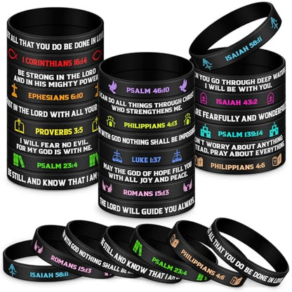 Ecation 72 Pcs Bible Verse Christian Bracelets Silicone,Black - color: Black