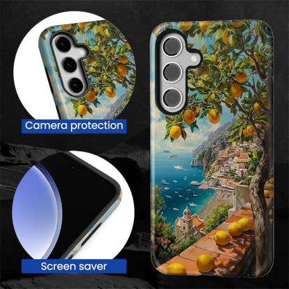 Compatible with Samsung Galaxy S23 FE Full Body Matte Case Hard Shell Shockproof Screen Lens Protection for Girl Boy Cute Pattern Italian Coast Amalfi Lemon Mediterranean Sea - color: Italian Coast Amalfi Lemon Mediterranean Sea, size: Samsung Galaxy S23