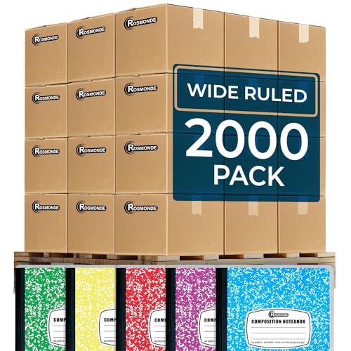 Rosmonde 2000 Pack Composition Notebooks Bulk, Wide Ruled, Assorted Marble - size: 2000 Pack