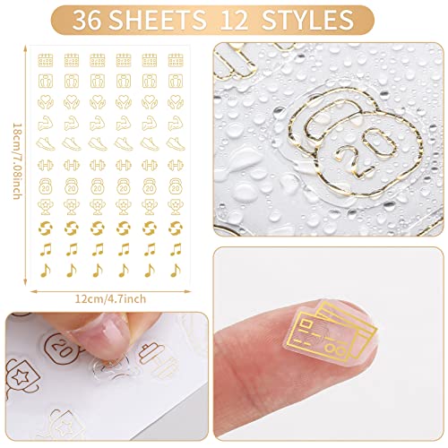 Sinmoe 36 Sheets Clear Gold Foil Planner Stickers Calendar Icons