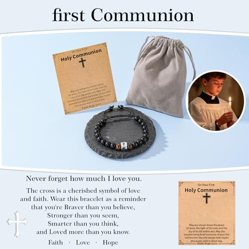 Cross Bracelet Beads Christian Bracelet for Boys Birthday Religion Gifts - style: First Holy Communion