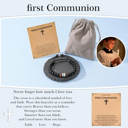 Cross Bracelet Beads Christian Bracelet for Boys Birthday Religion Gifts - style: First Holy Communion