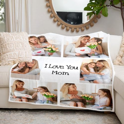 inkArts Custom Blankets with Photo, Personalized Mom Blankets, Customized Photo Blanket, Custom Picture Blanket, Personalized Birthday Gifts for Mom Baby Kid Family - color: 6 Photos