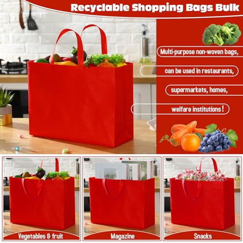 Windyun 100 Pcs Reusable Grocery Bags Large Shopping Tote Bulk, Red - color: Red