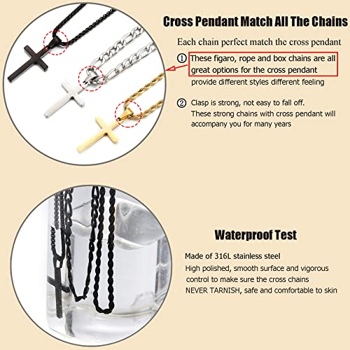 3Pcs Set Cross Necklace for Men, Mens Cross Necklace Cross Chain Layered Stainless Steel Rope Figaro Chains for Women Boys Gold Silver Black (20inch/22inch) - color: Silver