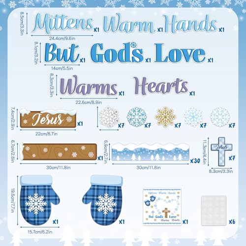BeYumi Winter Christian Bulletin Board - 84Pcs Winter Christian Bulletin Board Decoration Set God’s Love Warms Heart Cross Cutout Snowflake Border Trim Winter School Classroom Chalkboard Holiday Decor - style: God’s Love Warms Heart