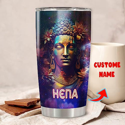 Personalized Buddha Tumbler Travel Coffee Mug Insulated Cup With Lid Wake Up Every Morning Inspirational Quote Mandala Flower Yoga Meditation Religious Buddhist Gifts For Women Spiritual - color: Buddha