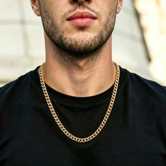 Reoxvo Stainless Steel Cuban Link Chain Necklaces Jewelry for Men - color: b.6mm width-gold plated, size: 18.0 Inches