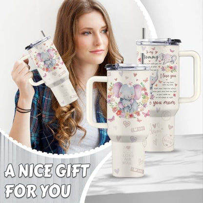 Mom 40oz Tumbler, with Handle & Straw, Stainless Steel Coffee Cup - color: New Mom