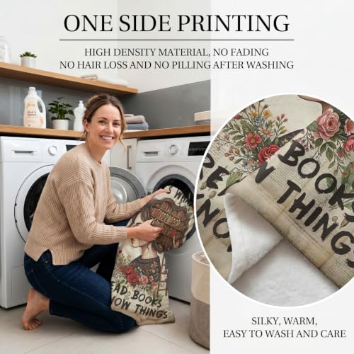 Jekeno Book Lover Gifts Blanket Floral Bookshelf Throw Blanket - color: Book Lover, size: 50x60 Inch