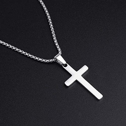 M MOOHAM Cross Necklace for Men, Stainless Steel Cross Chain - color: Silver: Cross Pendant 0.8"*0.4"