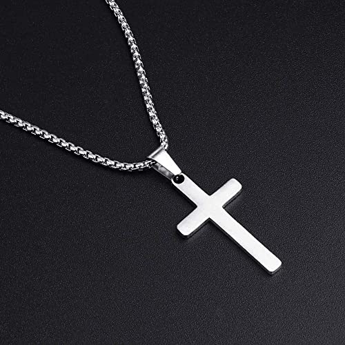 M MOOHAM Cross Necklace for Men, Stainless Steel Cross Chain - color: Silver: Cross Pendant 0.8"*0.4"