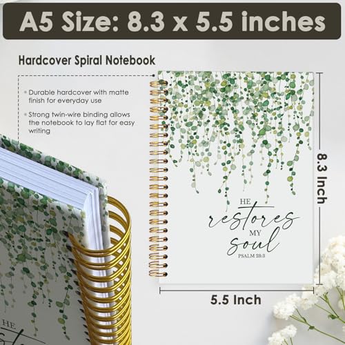Wheatwin Christian Bible Spiral Notebook, Scripture Journal, Prayer Journal for Women Men, Sage Green School Office Supplies, Church Notes Notebook Gifts, Bible Notebooks for Note Taking 5.5x8.3 - color: Psalm 28:3
