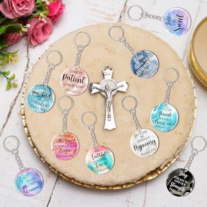 clothmile 100 Pcs Bible Verse Keychains Christian Keyrings Marble Keychains Acrylic Religious Key Rings for Women - color: Marble