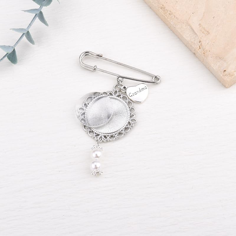 Wedding Double Picture Frame Brooch for Bride Grooms Boutonniece Pin for Wedding Bouquet - color: Grandma