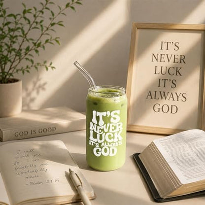 Mikopei Christian Gifts for Women, Faith Glass Cup with Lid and Straw 16 oz