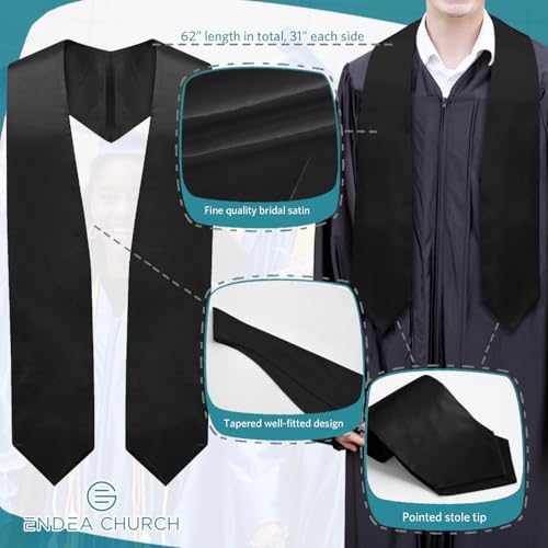 Premium Choir Traditional Stole - Solid Color - Satin - Unisex - color: Black