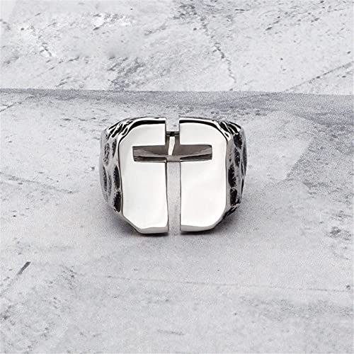 Men's Stainless Steel Ring Cutout Christian Cross Statement Signet Rings - color: silver