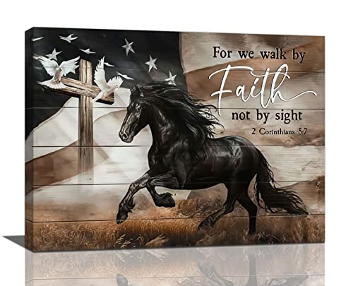 Black Horse Wall Art Christian Bible Verse Wall Decor Western Horse Cross Pictures Canvas Prints Wild Animals Painting Framed Modern Painting Artwork For Bathroom Kitchen Living Room Office 16"x12" - color: Horse-10, size: 16"L x 12"W