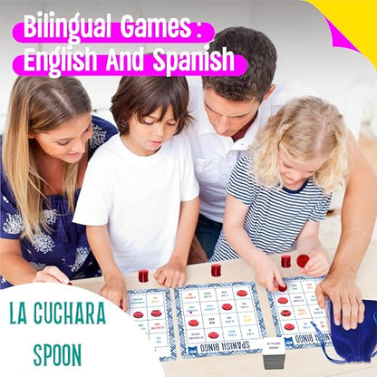 SpriteGru Spanish Bingo Game, 12 Vocabulary Bingo Board Game Bilingual Word Learning Educational Toys for Words Learning - Ages 5 and up (Up to 12 Players) - style: Spanish Bingo Game