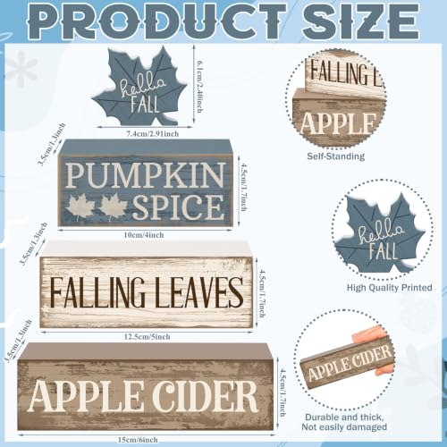 Moucuny 4 Pcs Fall Table Decoration Rustic Blue Maple Leaf Wooden Blocks - style: Blue Maple Leaves
