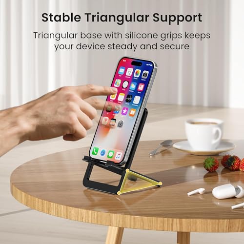 Itramax Phone Stand for Desk Foldable Desktop Holder Adjustable Phone Mount - color: Black – for Phone (Max 400g)