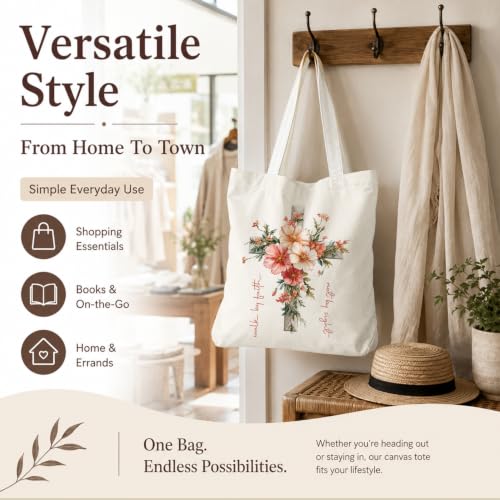 Christian Canvas Tote Bag, Bible Verse Reusable Shopping Bag - color: Christ