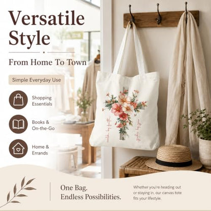 Christian Canvas Tote Bag, Bible Verse Reusable Shopping Bag - color: Christ