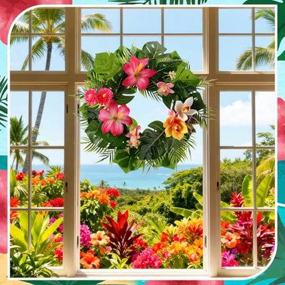 Cinnvoice Hawaiian Wreath Artificial Front Door Wreath - style: Hawaiian