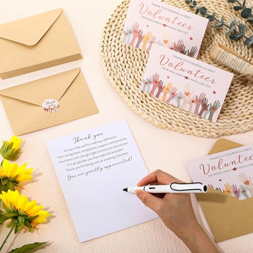 100 Sets Volunteer Thank You Cards Envelopes Stickers Appreciation Gifts