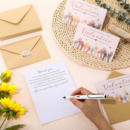100 Sets Volunteer Thank You Cards Envelopes Stickers Appreciation Gifts