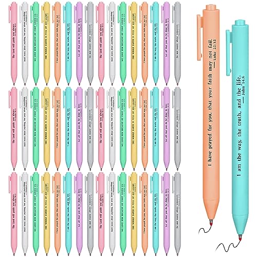 Cholemy 50 Pcs Bible Verse Pens Bulk Christian Pens Black Ink, Pastel - color: Pastel
