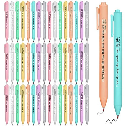 Cholemy 50 Pcs Bible Verse Pens Bulk Christian Pens Black Ink, Pastel - color: Pastel