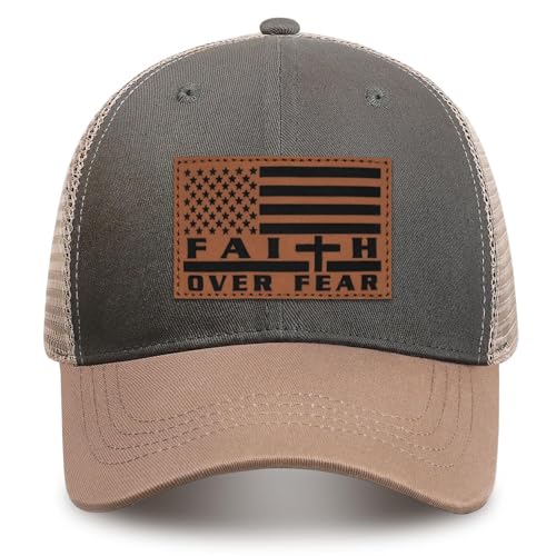 Jesus Hat Christian Gifts for Men American Flag Hats Faith Over Fear Hat Fathers Day Christmas Birthday Gifts for Friend - color: Grey-green