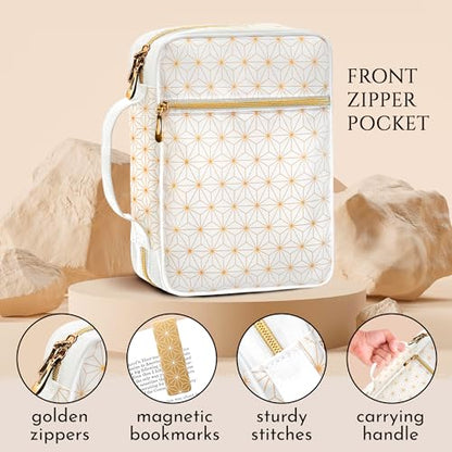 Bible Cover, Calming Theme, Bible Case for Women & Girls, White Gold, Medium - color: White Gold