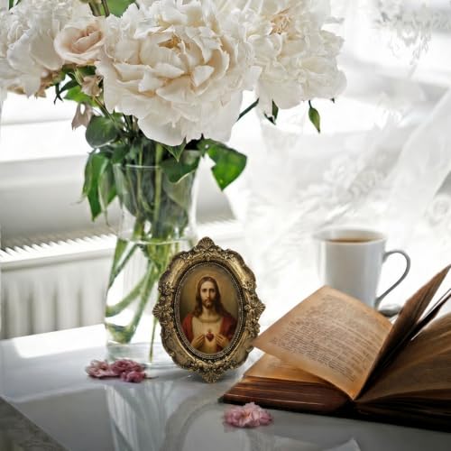 Catholic Sacred Hearts of Jesus Small Oval Picture Frame 4x5in - color: heart sacred