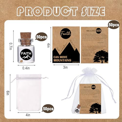 50 Pack Christian Faith Favors Bulk, Mini Glass Bottle Keepsakes with Matthew 17:20 Cards & Organza Bags, "Move Mountains" Religious Inspirational Gifts for Church, Baptism, Sunday School(Kraft-Round-50Pcs) - color: Kraft-Round-50Pcs