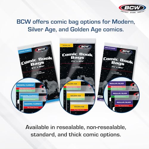 BCW Silver Age Comic Bags, 7 1/8 x 10 1/2 Inches, Acid-Free, 200 Count - size: 200 Pack