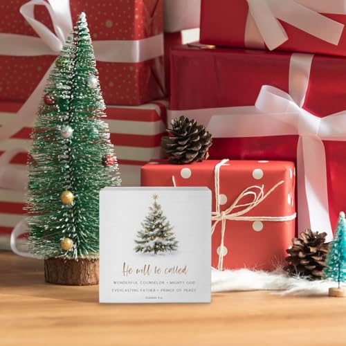 Christmas Tree Christian Wooden Box Sign, Christian Christmas Decorations, Isaiah 9:6 Bible Verse Wood Block Plaque Signs for Office Home Desk Table Shelf Decorations, 5x5 Inch - color: Isaiah 9:6