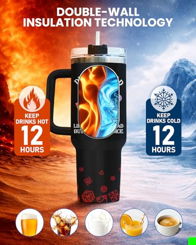 34HD Dad Dungeon Daddy DND 40 oz Tumbler with Handle, Funny Dad Gift - color: Dungeon Dice Daddy