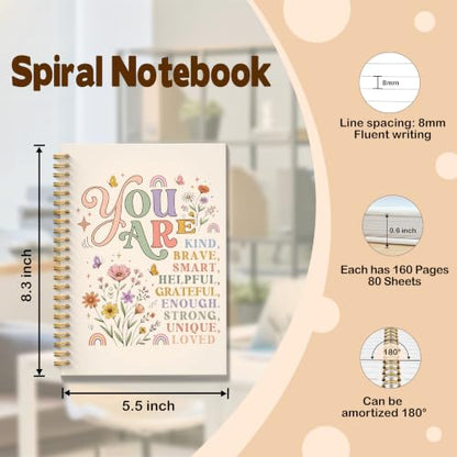 JMICTUB Boho Floral Motivational Spiral Notebook 5.5x8.3, You Are Kind Positive Affirmations Hardcover Lined Journal for Kids - color: Spiral notebook-16