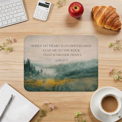 Christian Mouse Pad, When My Heart is Overwhelmed Forest Mountain Religious Scripture Bible Mouse Pad for Home Office Computer Laptop Desk Accessories, 9.5x7.9 Inch - color: Christian