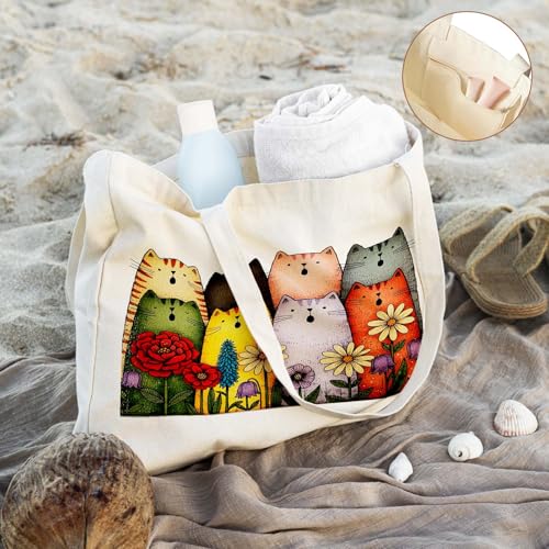 Aesthetics Canvas Tote Bag - Art Design Gift for Women, Reusable Purse Tote Bag with Inner Zip Pocket - style: Cat-03