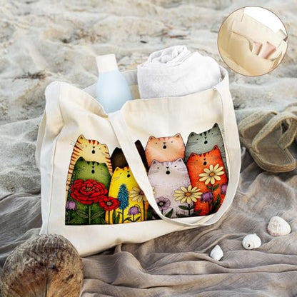 Aesthetics Canvas Tote Bag - Art Design Gift for Women, Reusable Purse Tote Bag with Inner Zip Pocket - style: Cat-03