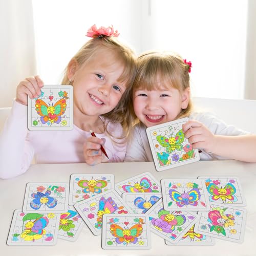 Cinrobiye 24 Pcs Butterfly Coloring Puzzle Craft Kit, DIY Butterfly Jigsaw Puzzles Bulk, 12 Designs Spring Arts Crafts Set, Butterfly Puzzle Party Favors, Creative DIY Party Supplies and Gifts - color: Butterfly