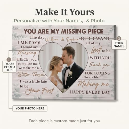 Ipplee Custom Couples Framed Canvas Print, You Are My Missing Piece - color: Design07